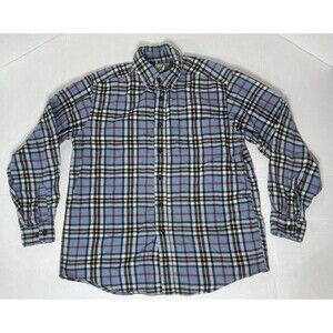 L.L. Bean Men's Blue Checkered Flannel Shirt Long Sleeve Cotton Size Medium